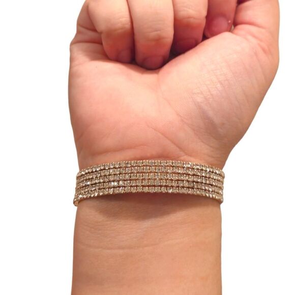 Anne Klein Multi-Row Crystal Coil Rose Gold Bracelet - Picture 7 of 13